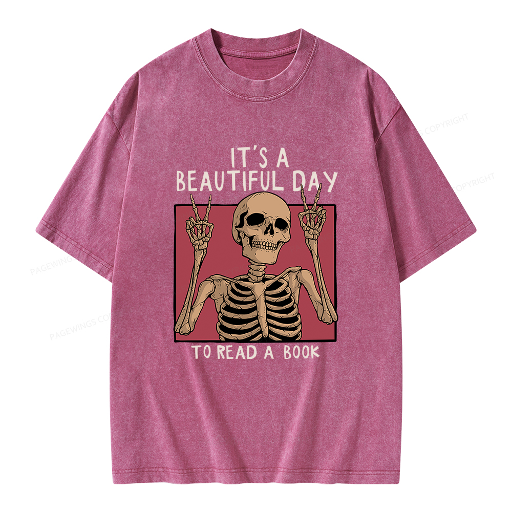 Pagewings It's A Beautiful Day To Read A Book Unisex Washed T-shirt