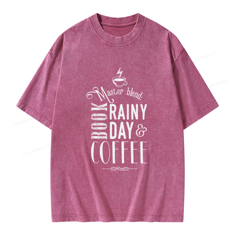 Pagewings Coffee, book & Rainy Day Unisex Washed T-shirt