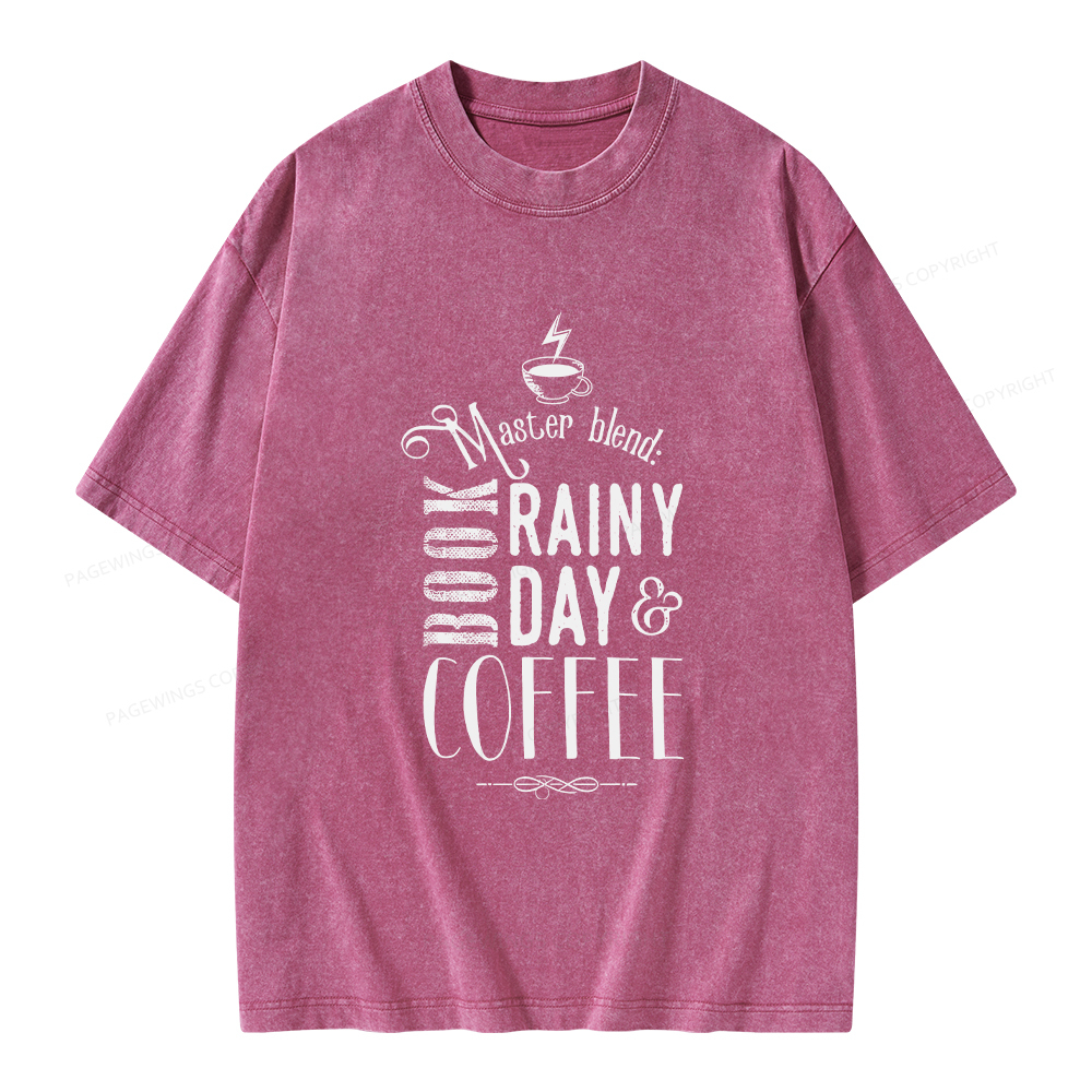 Pagewings Coffee, book & Rainy Day Unisex Washed T-shirt