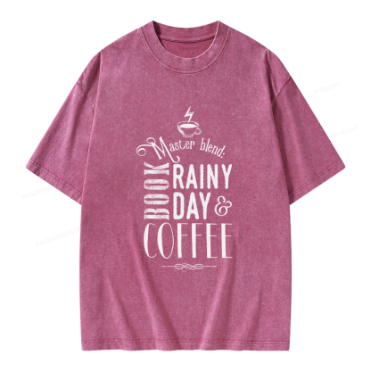 Pagewings Coffee, book & Rainy Day Unisex Washed T-shirt