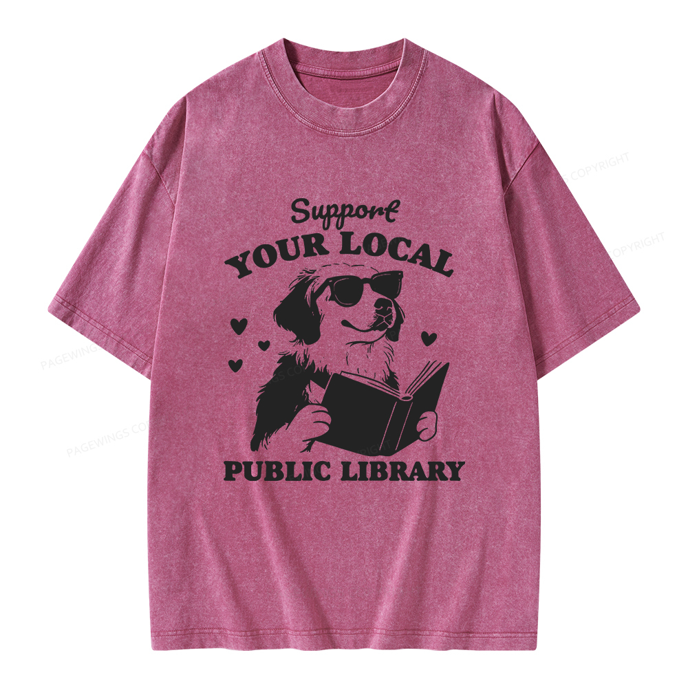 Pagewings Support Your Local Public Library Unisex Washed T-shirt