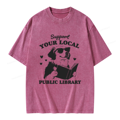 Pagewings Support Your Local Public Library Unisex Washed T-shirt