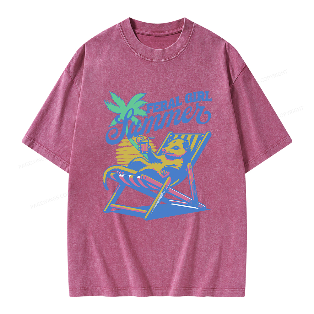 Pagewings Feral Girl Summer Opossum Unisex Washed T-shirt