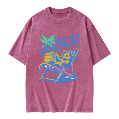 Pagewings Feral Girl Summer Opossum Unisex Washed T-shirt