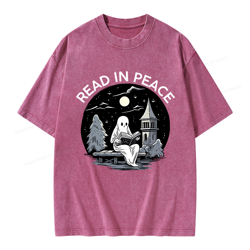 Pagewings Halloween Read In Peace Unisex Washed T-shirt