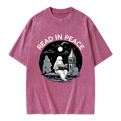 Pagewings Halloween Read In Peace Unisex Washed T-shirt