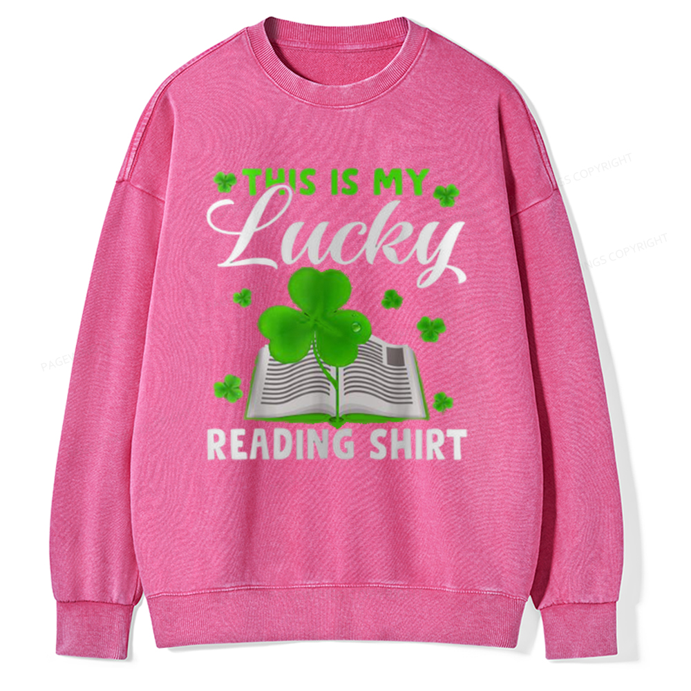 Pagewin Lucky Reading St Patricks Day Book Lover Unisex Washed Sweatshirt