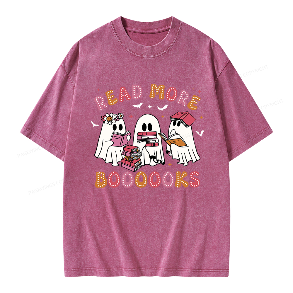 Pagewings Cute Ghost Book Read More Books Unisex Washed T-shirt