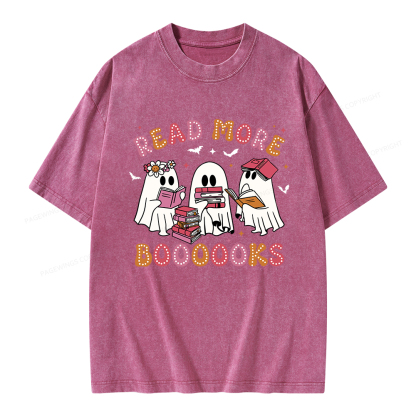 Pagewings Cute Ghost Book Read More Books Unisex Washed T-shirt