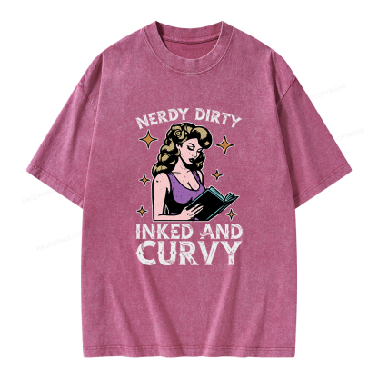 Pagewings Reading Nerdy Dirty Inked And Curvy Unisex Washed T-shirt