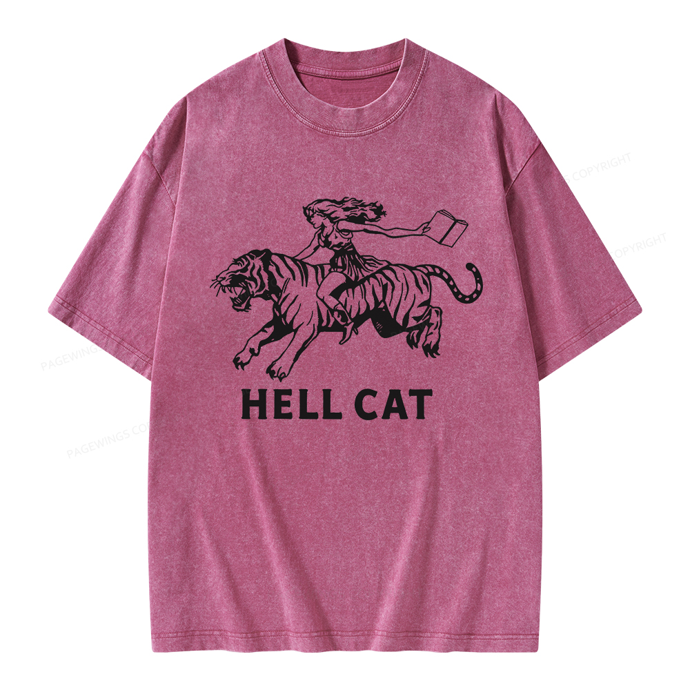 Pagewings Cowgirl Hell Cat  Unisex Washed T-shirt
