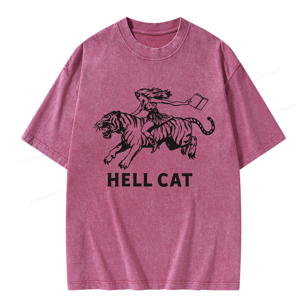 Pagewings Cowgirl Hell Cat  Unisex Washed T-shirt