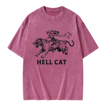 Pagewings Cowgirl Hell Cat  Unisex Washed T-shirt