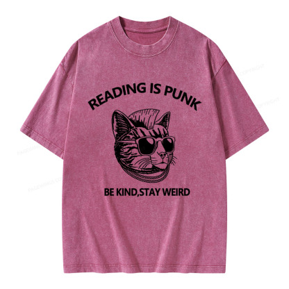 Pagewings Reading Is Punk Be Kind Stay Weird Unisex Washed T-shirt