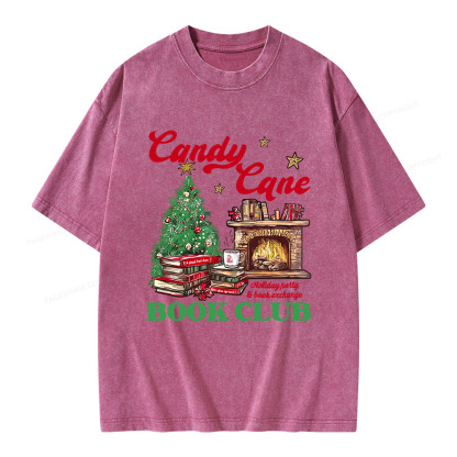 Pagewings Candy Cane Christmas Book Club Unisex Washed T-shirt