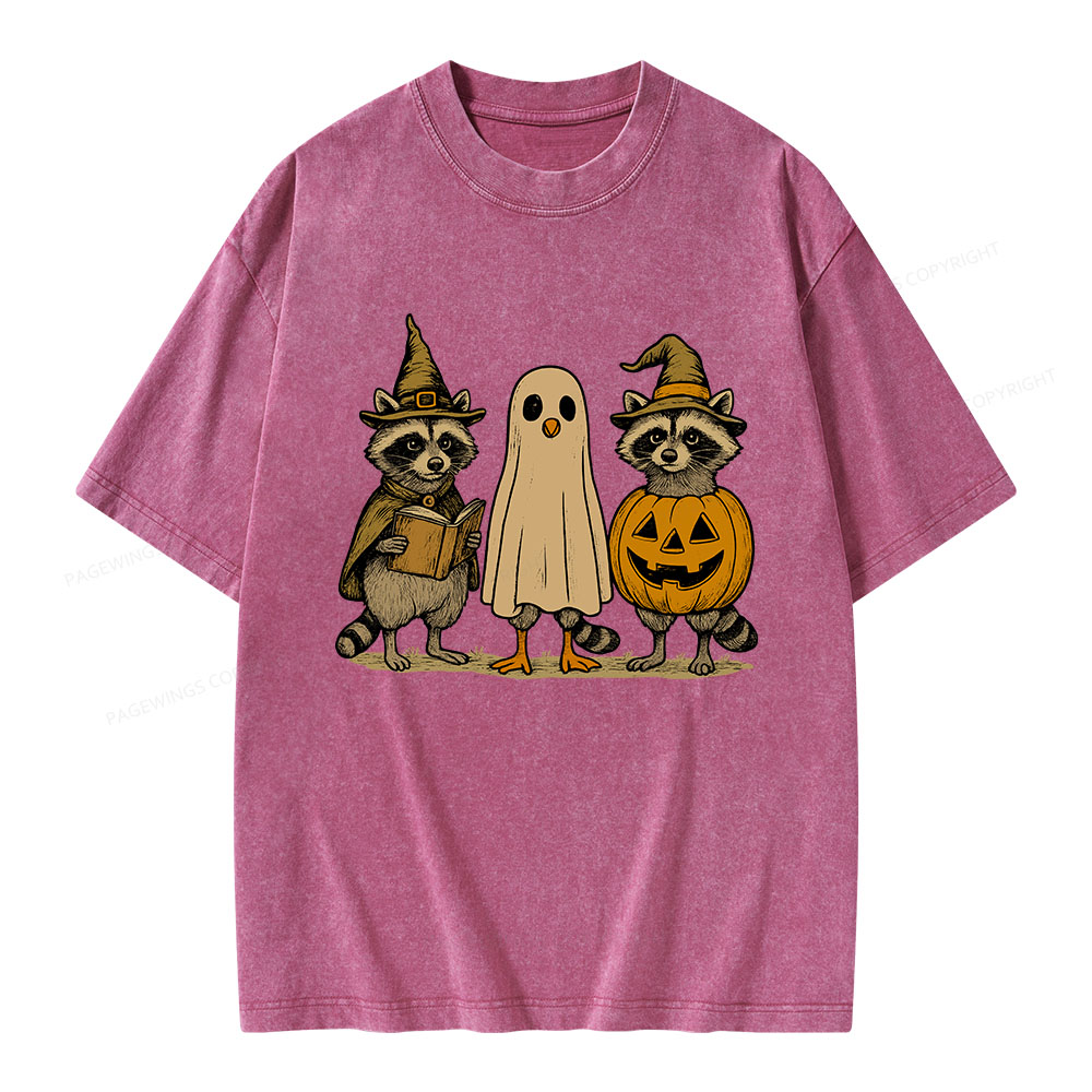 Pagewings Halloween Raccoon Unisex Washed T-shirt