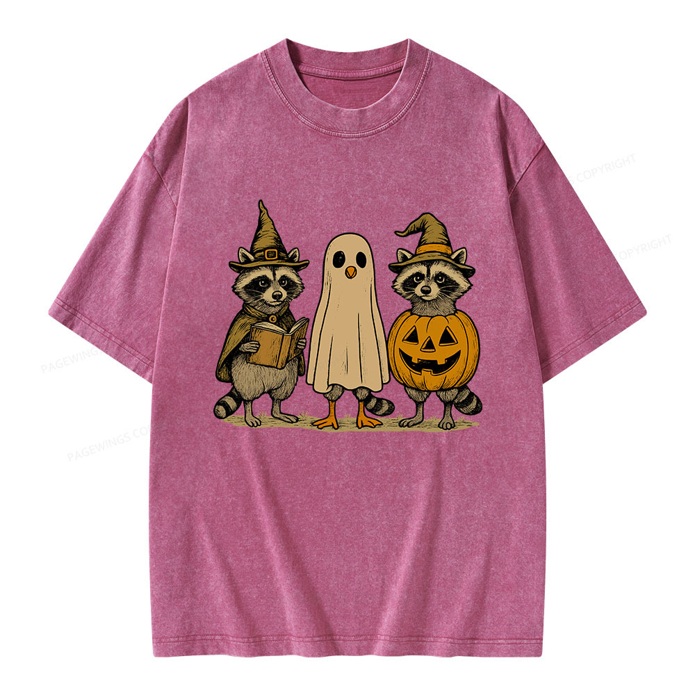Pagewings Halloween Raccoon Unisex Washed T-shirt