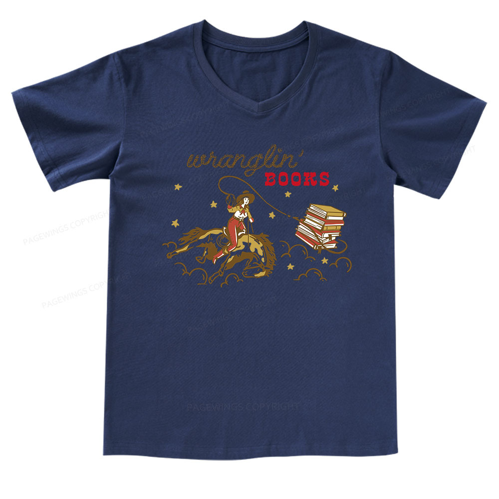 Pagewings Wranglin' Books V-neck T-shirt