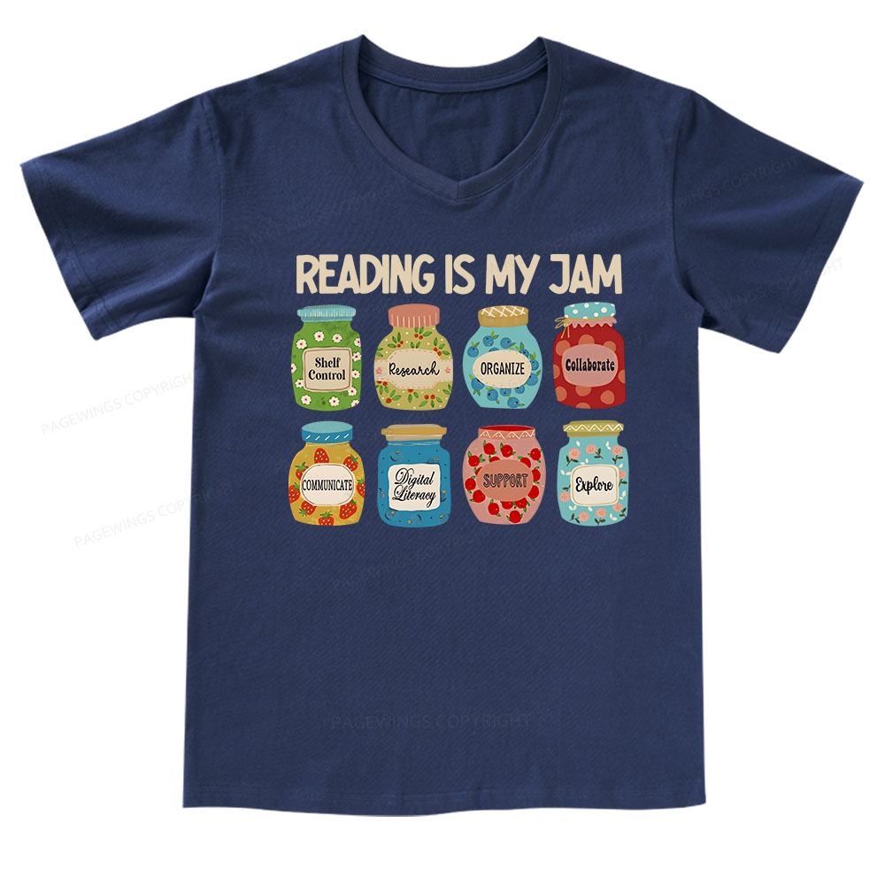 Pagewings Reading is My Jam Bookworm V-neck T-shirt