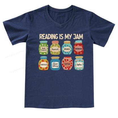 Pagewings Reading is My Jam Bookworm V-neck T-shirt