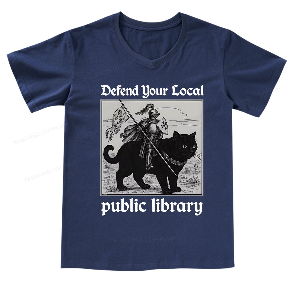 Pagewings Defend Your Local public library V-neck T-shirt