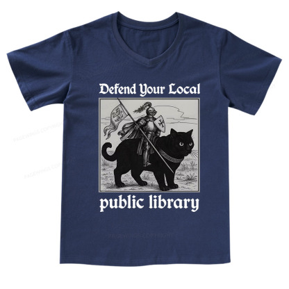 Pagewings Defend Your Local public library V-neck T-shirt