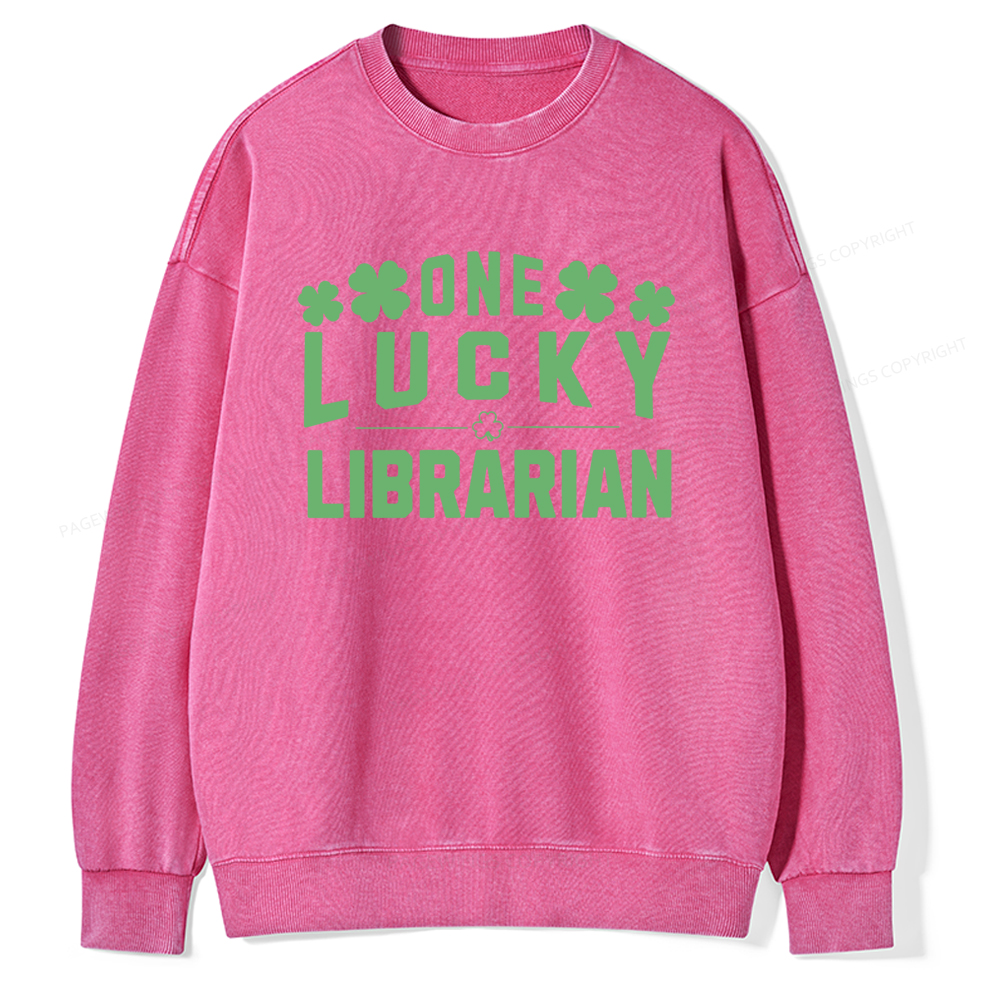 Pagewin Lucky Librarian Comfort Colors Tshirt Unisex Washed Sweatshirt