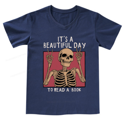 Pagewings It's A Beautiful Day To Read A Book V-neck T-shirt