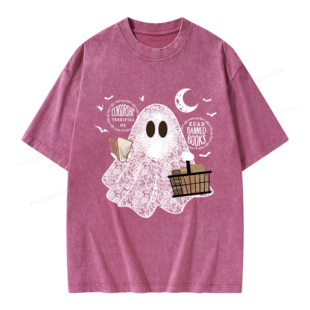 Pagewings Bookish Cute Lace Ghost Halloween Unisex Washed T-shirt