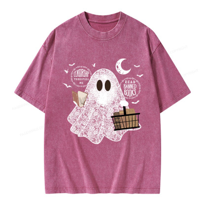 Pagewings Bookish Cute Lace Ghost Halloween Unisex Washed T-shirt