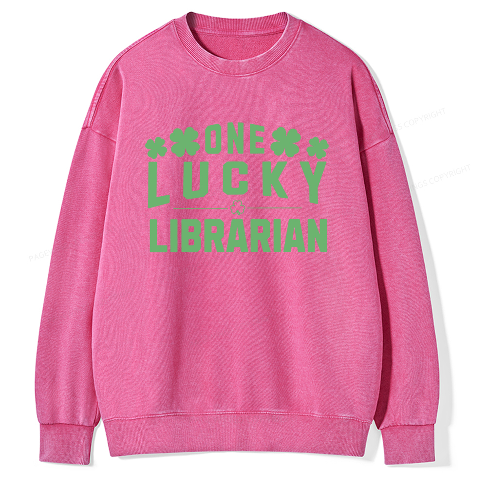 Pagewin Lucky Librarian Comfort Colors Tshirt Unisex Washed Sweatshirt