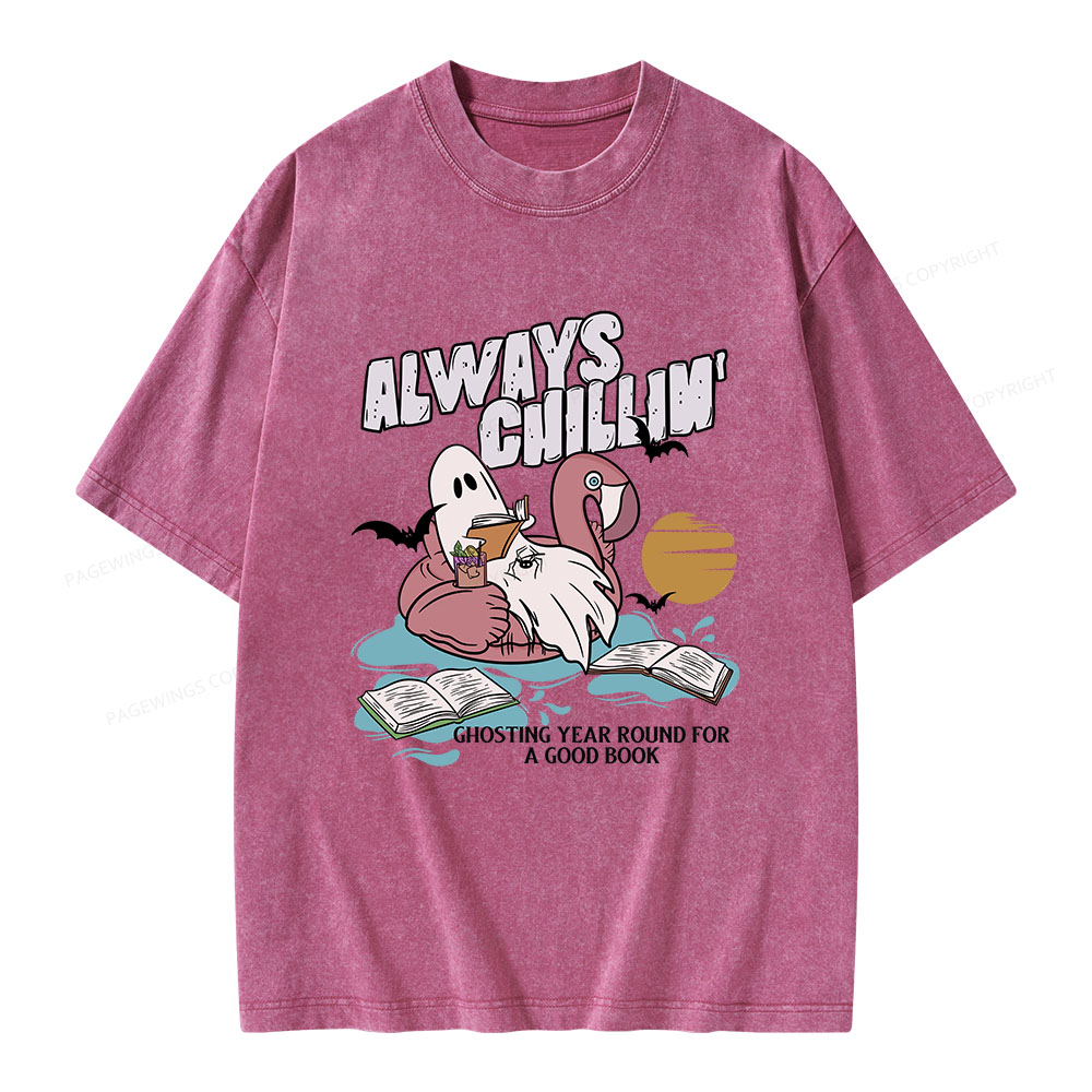 Pagewings Book Lover Summerween Always Chillin' Unisex Washed T-shirt