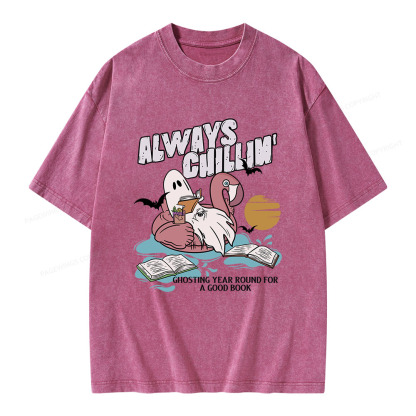 Pagewings Book Lover Summerween Always Chillin' Unisex Washed T-shirt
