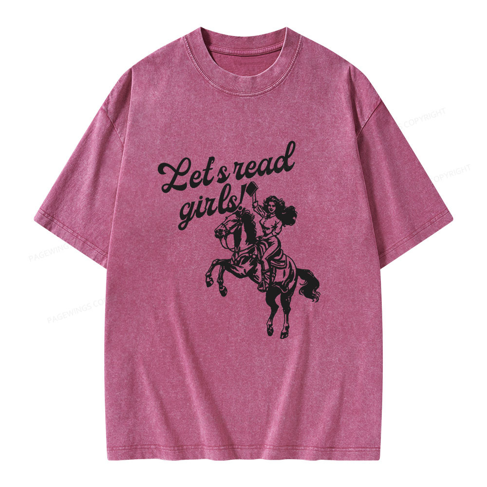 Pagewings Let's Read Girls Reading Unisex Washed T-shirt