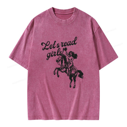 Pagewings Let's Read Girls Reading Unisex Washed T-shirt
