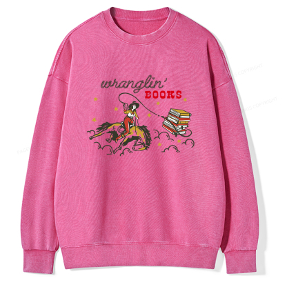 Pagewings Wranglin' Books Unisex Washed Sweatshirt