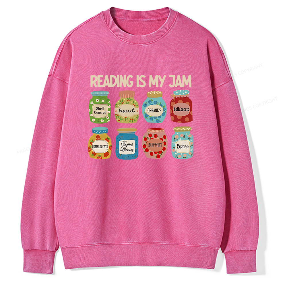 Pagewings Reading is My Jam Bookworm Unisex Washed Sweatshirt
