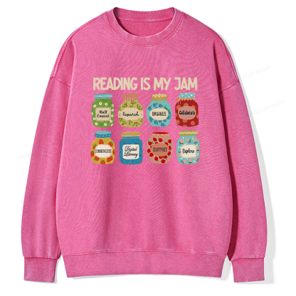 Pagewings Reading is My Jam Bookworm Unisex Washed Sweatshirt