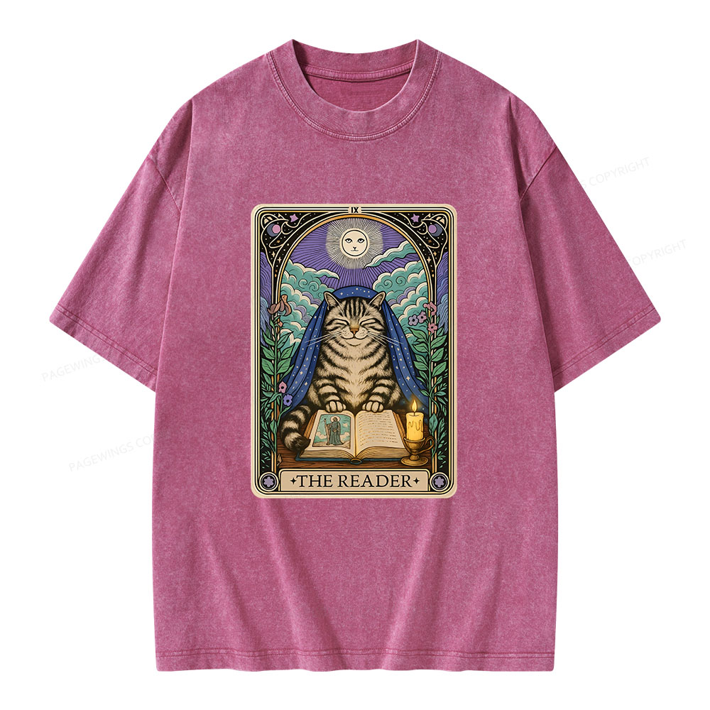 Pagewings The Reader Cat Tarot CardsUnisex Washed T-shirt