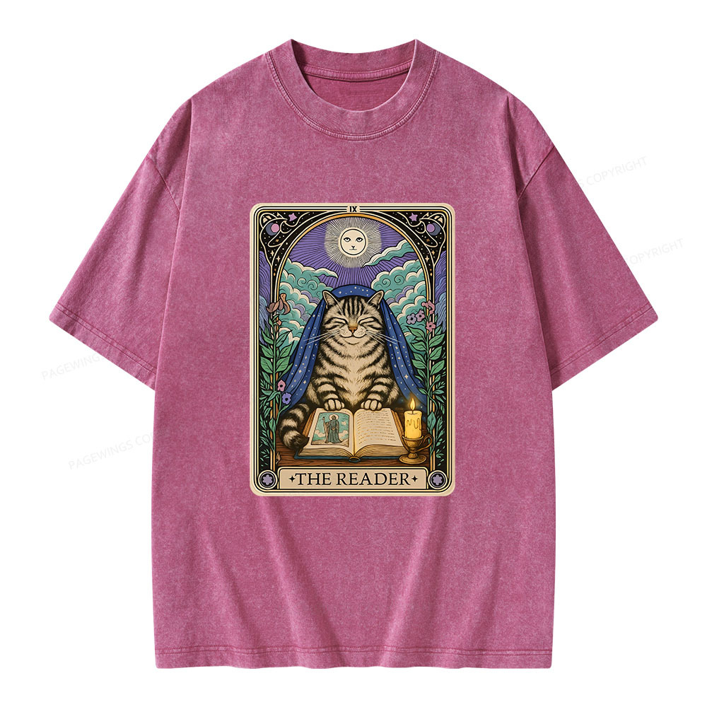Pagewings The Reader Cat Tarot CardsUnisex Washed T-shirt