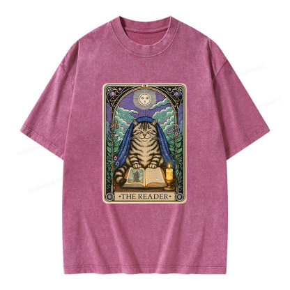 Pagewings The Reader Cat Tarot CardsUnisex Washed T-shirt