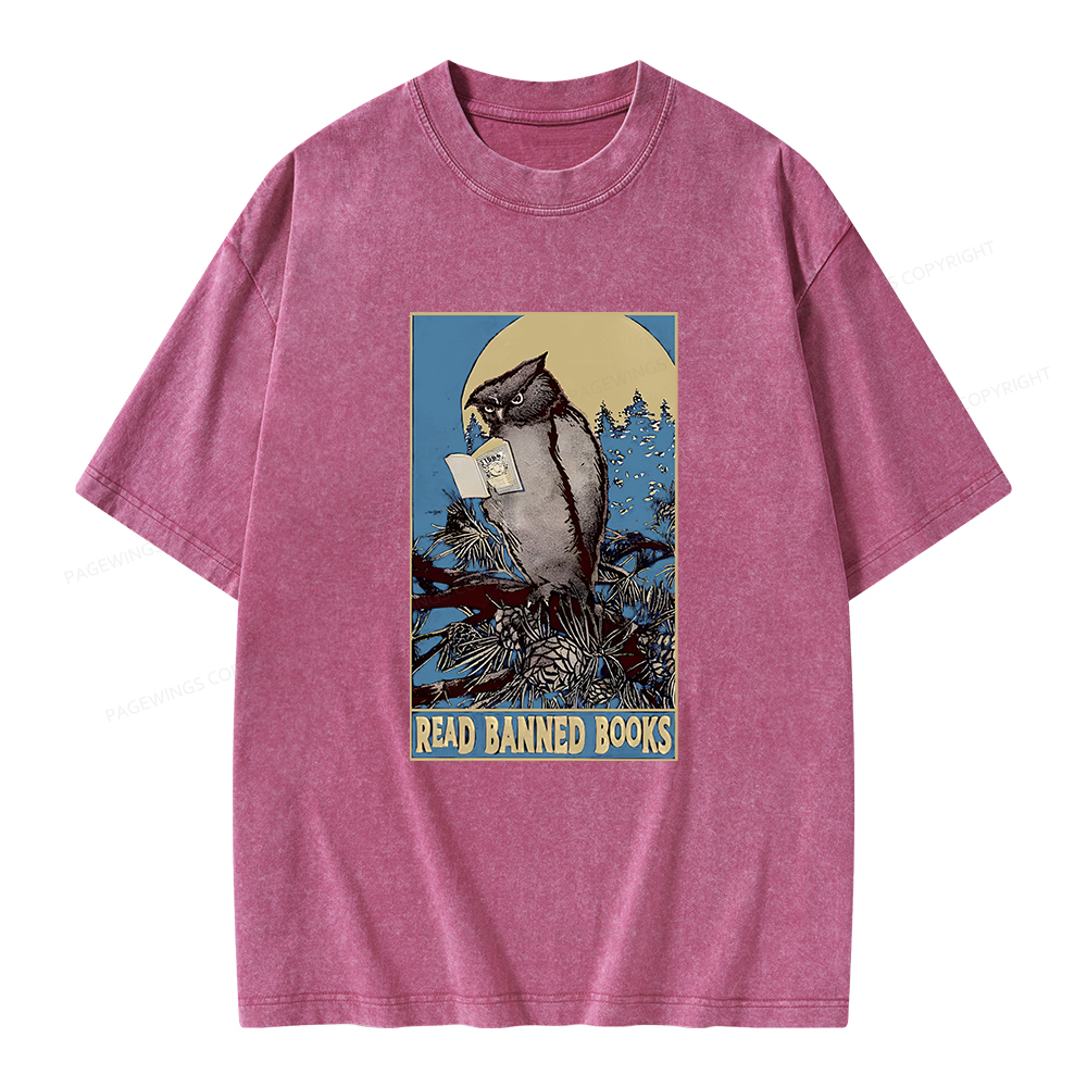 Pagewings Owl Read Banned Books Unisex Washed T-shirt