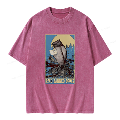 Pagewings Owl Read Banned Books Unisex Washed T-shirt