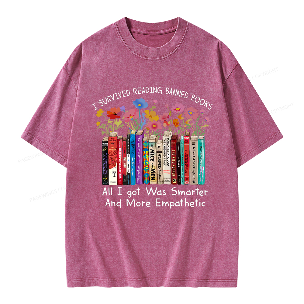 Pagewings Survived Banned Books Got Smarter Unisex Washed T-shirt