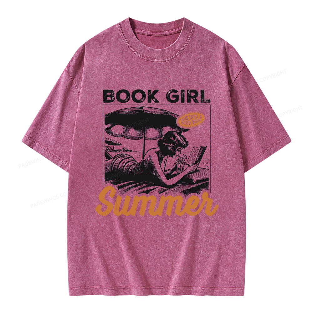 Pagewings Book Girl Summer Unisex Washed T-shirt
