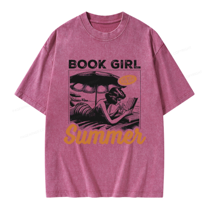 Pagewings Book Girl Summer Unisex Washed T-shirt