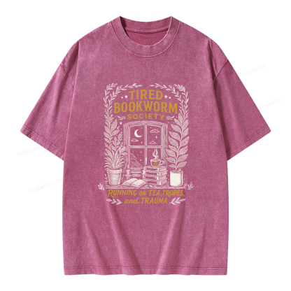 Pagewings Tired Bookworm Society Unisex Washed T-shirt