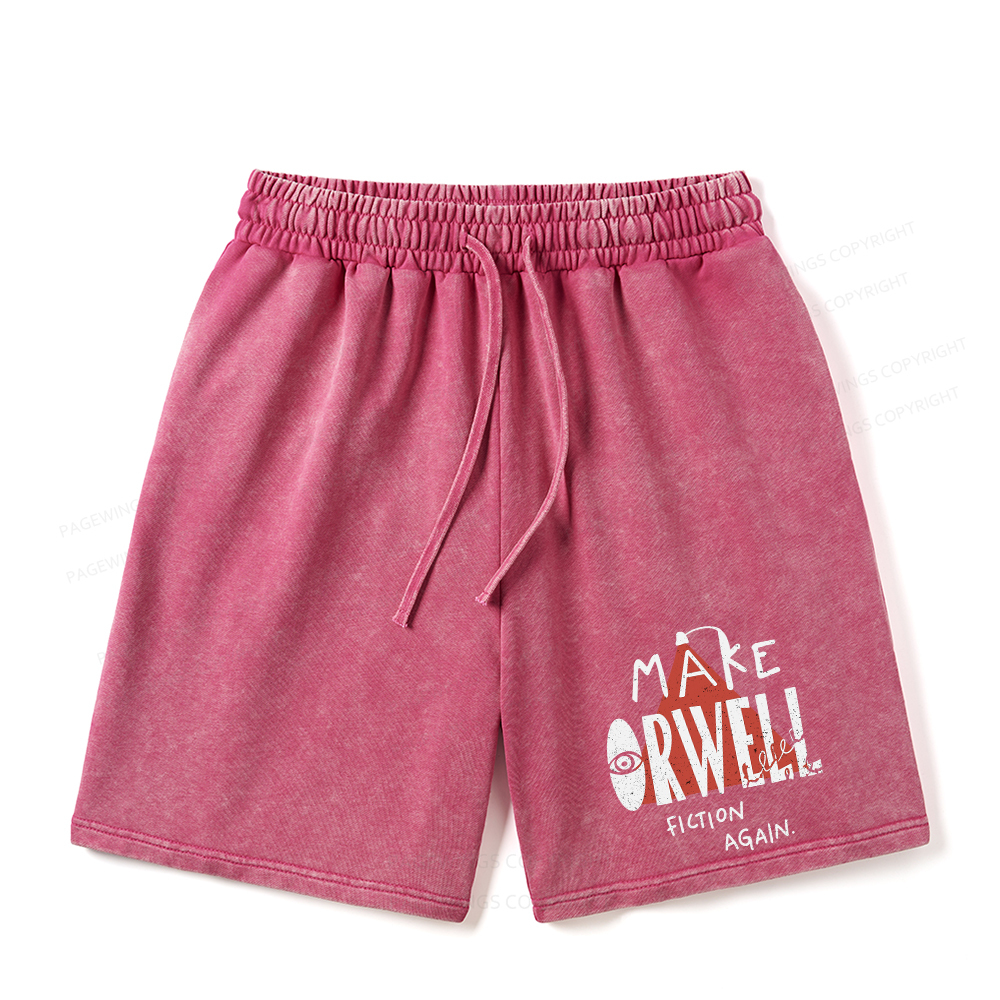 Pagewings Make Orwell Fiction Again Unisex Washed Shorts