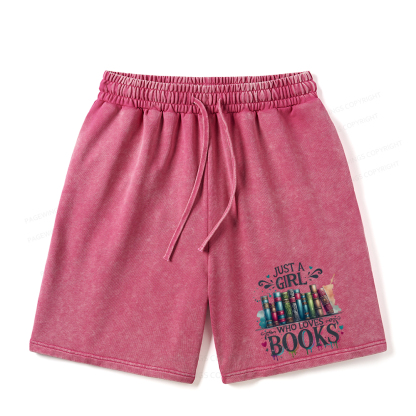 Pagewings Just A Girl Who Loves Books Unisex Washed Shorts