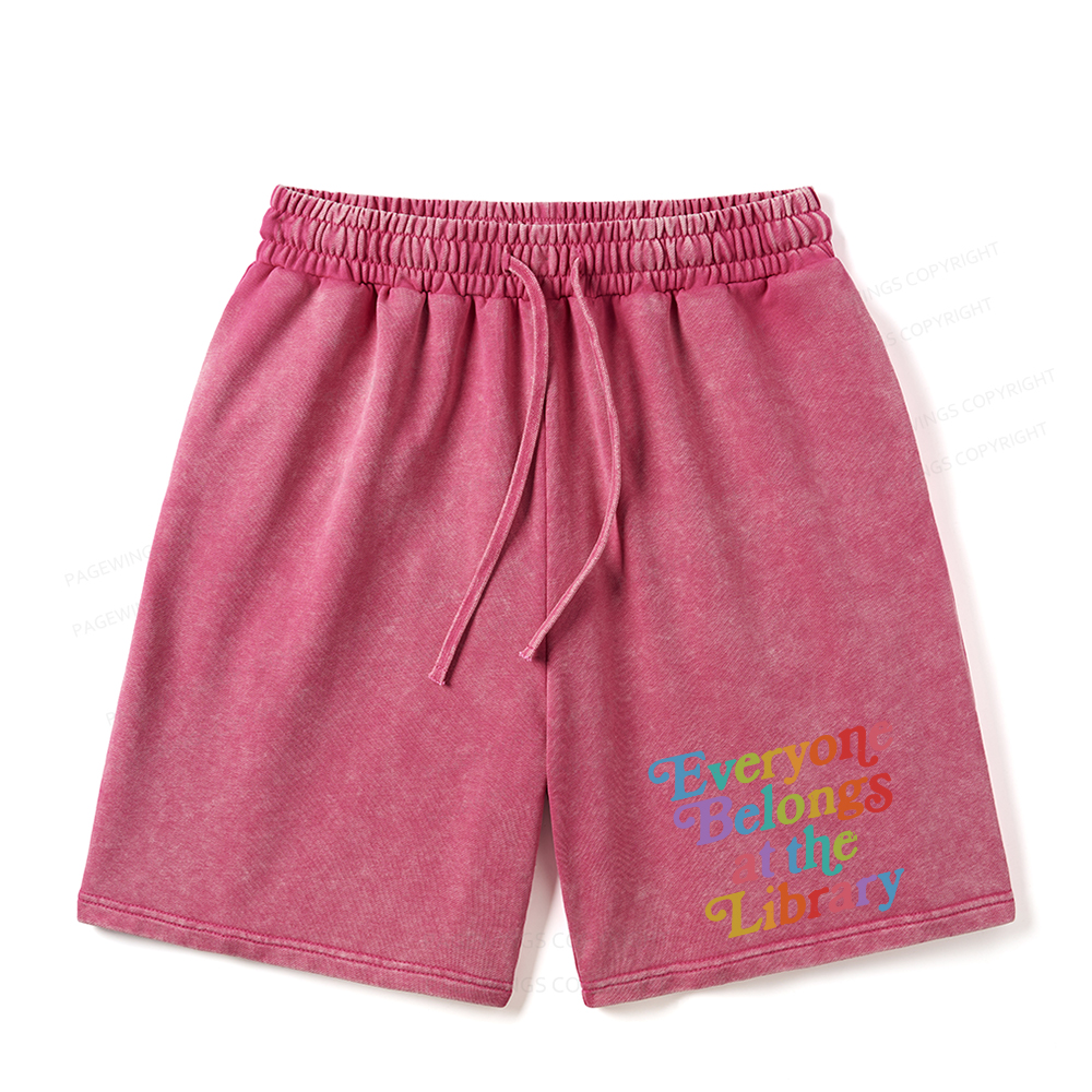 Pagewings Everyone belongs at the library Unisex Washed Shorts